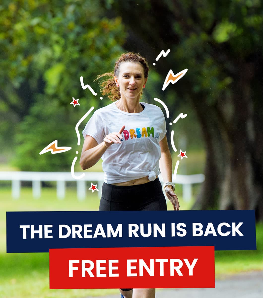 woman running in fundraiser with white t-shirt the dream run is back free entry