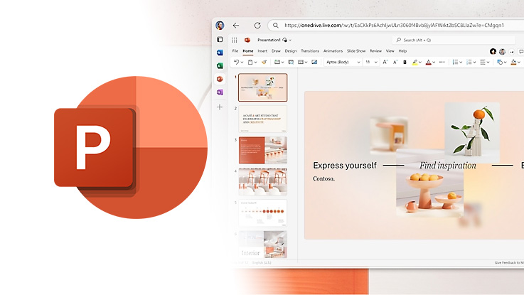 Image of the Microsoft Powerpoint icon and an example screenshot of the web interface.