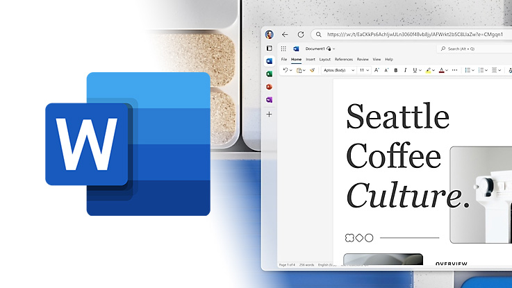 Image of the Microsoft Word icon and an example screenshot of the web interface.