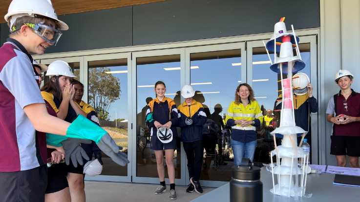 Students engineering a tower at Orica